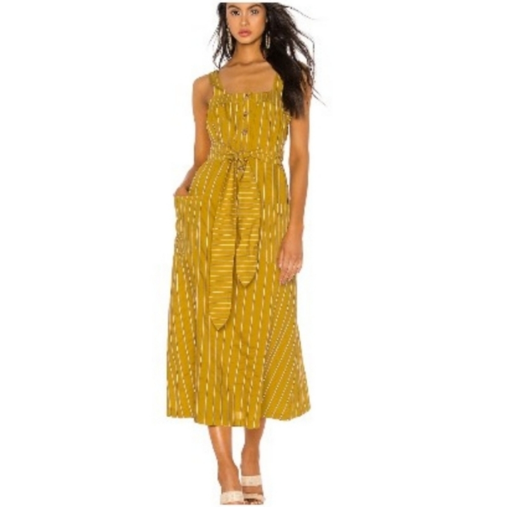 TulaRosa square neck midi dress mustard si…